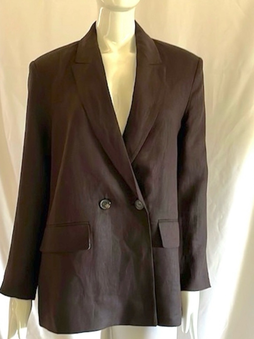 Zara 100% Linen Double-Breasted Blazer with Shoulder Pads